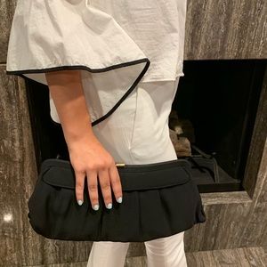 Black linen bag with gold hardware